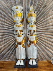 NEW Balinese Hand Carved Wooden Rama & Shinta Sculptures - Set of 2 80cm tall