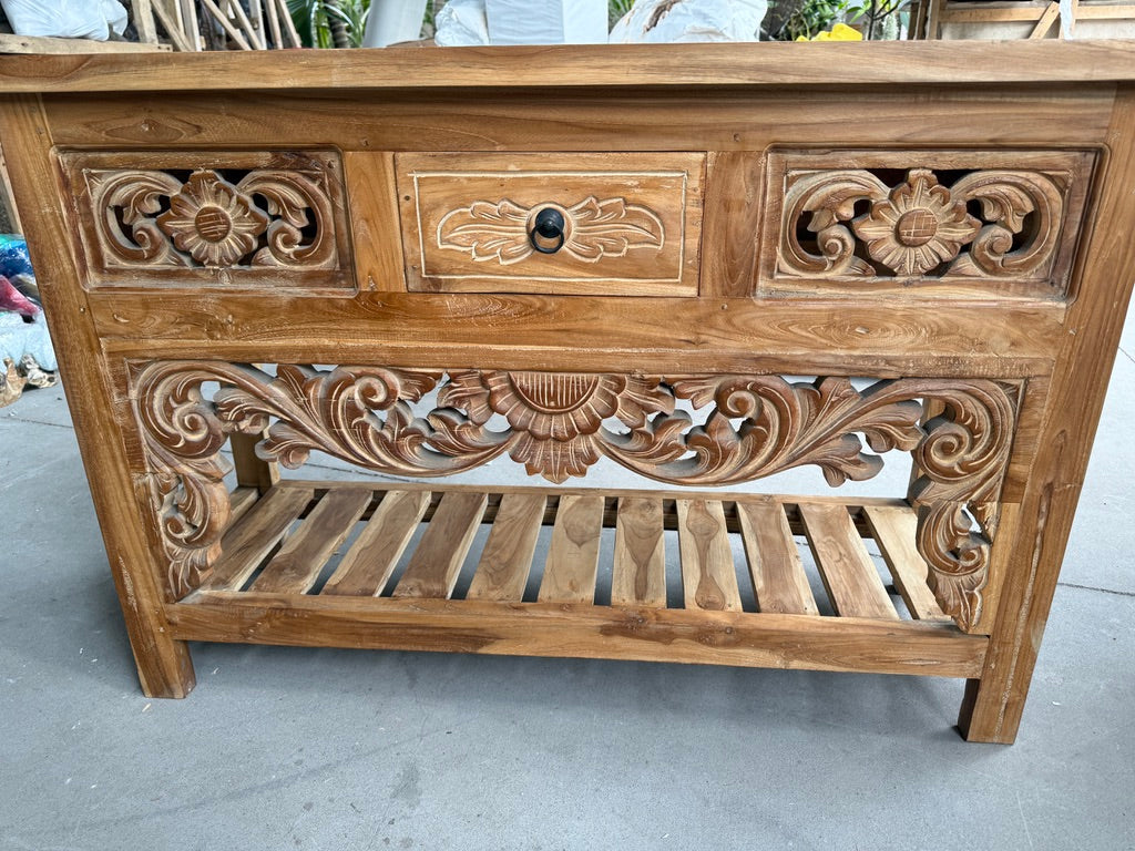 Beautifully Hand Carved TEAK WOOD BALINESE Console Table -  Bali Carved Console