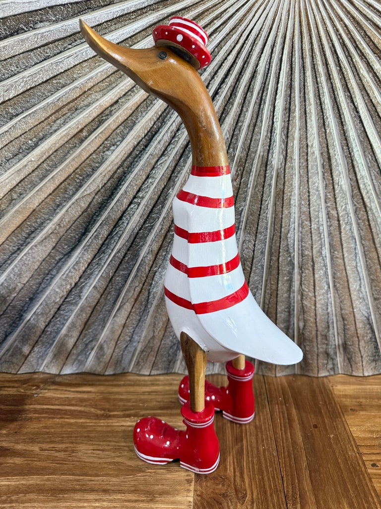 NEW Balinese Hand Carved Wooden L Striped Duck - Bali Rice Paddy Duck