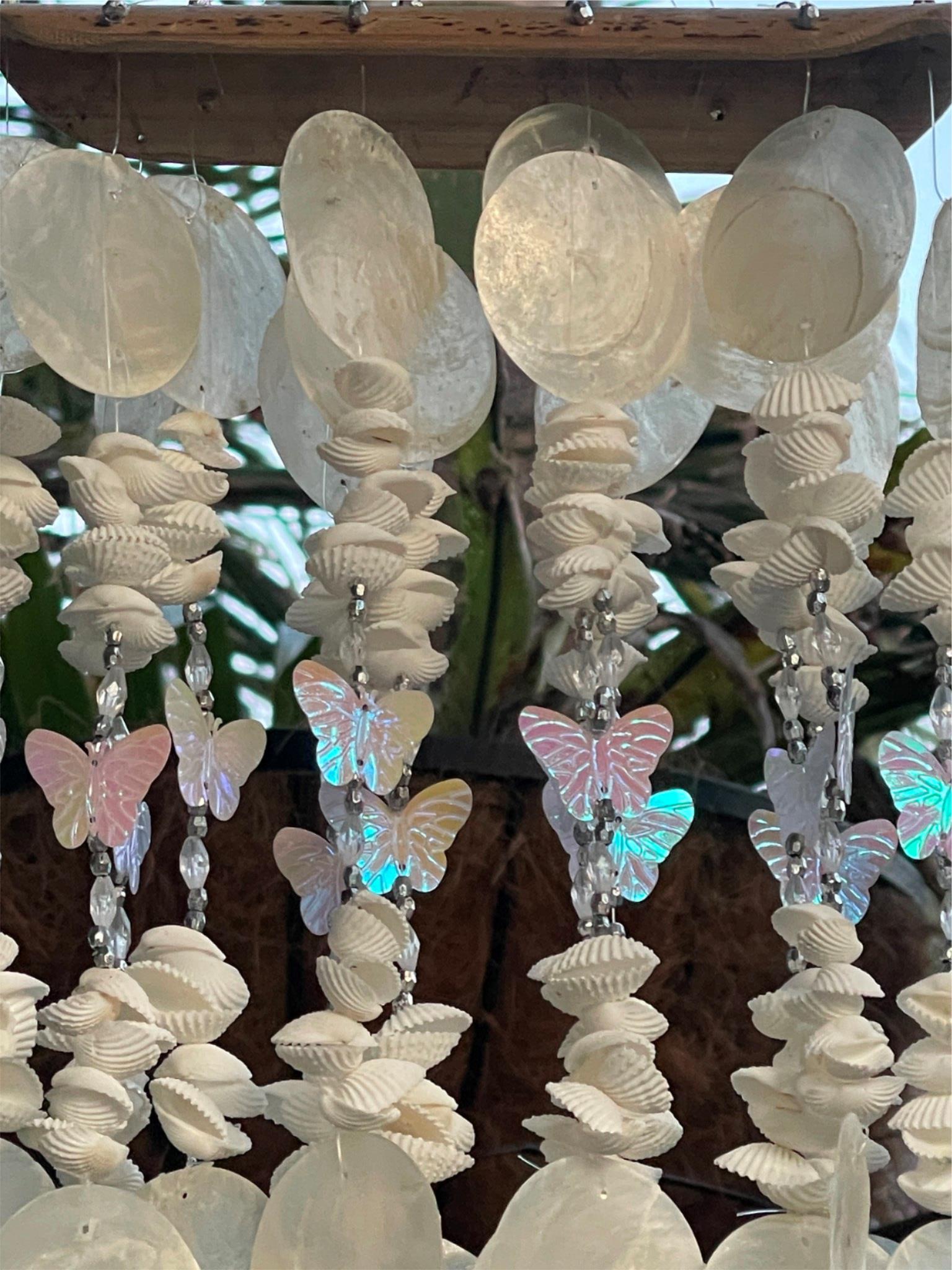 NEW Balinese Bamboo Bar Capiz Shell & Butterfly Windchime / Mobile - So Pretty!!