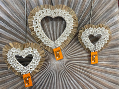 Balinese Shell Heart Hanger - Bali BOHO Style Shell & Seagrass Trim Wall Art S