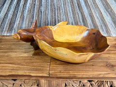NEW Balinese Hand Carved Suar Wood Dolphin Bowl - Bali  Carved Dolphin Bowl 40cm
