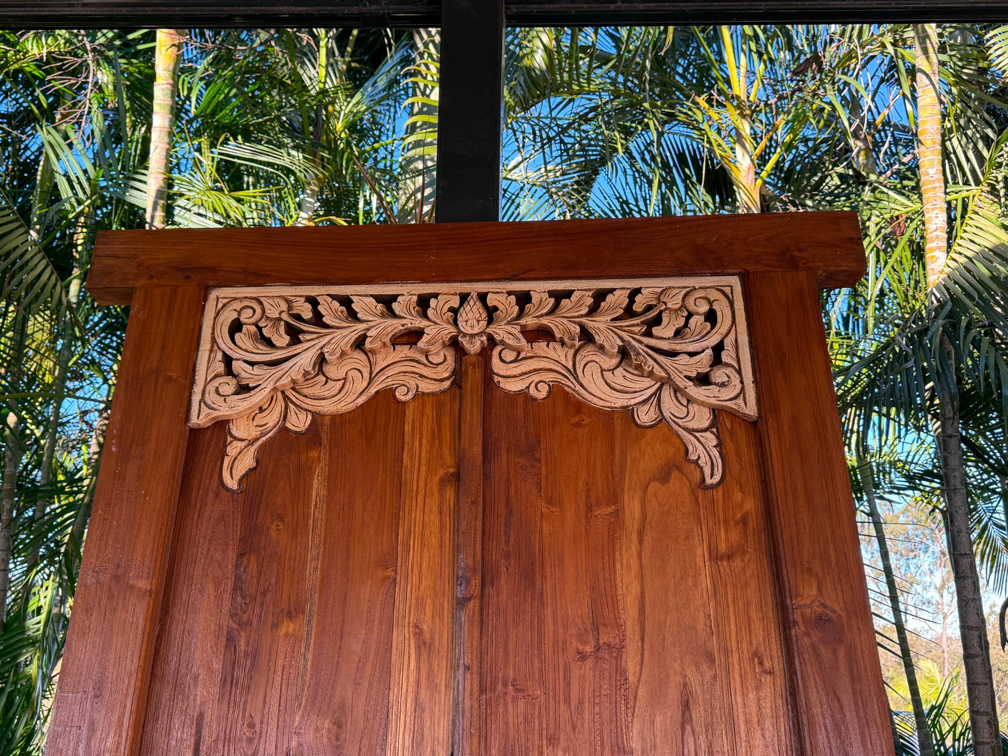 Authentic Balinese Teak Doors in Frame - Hand Carved Recycled Teak Bali Doors