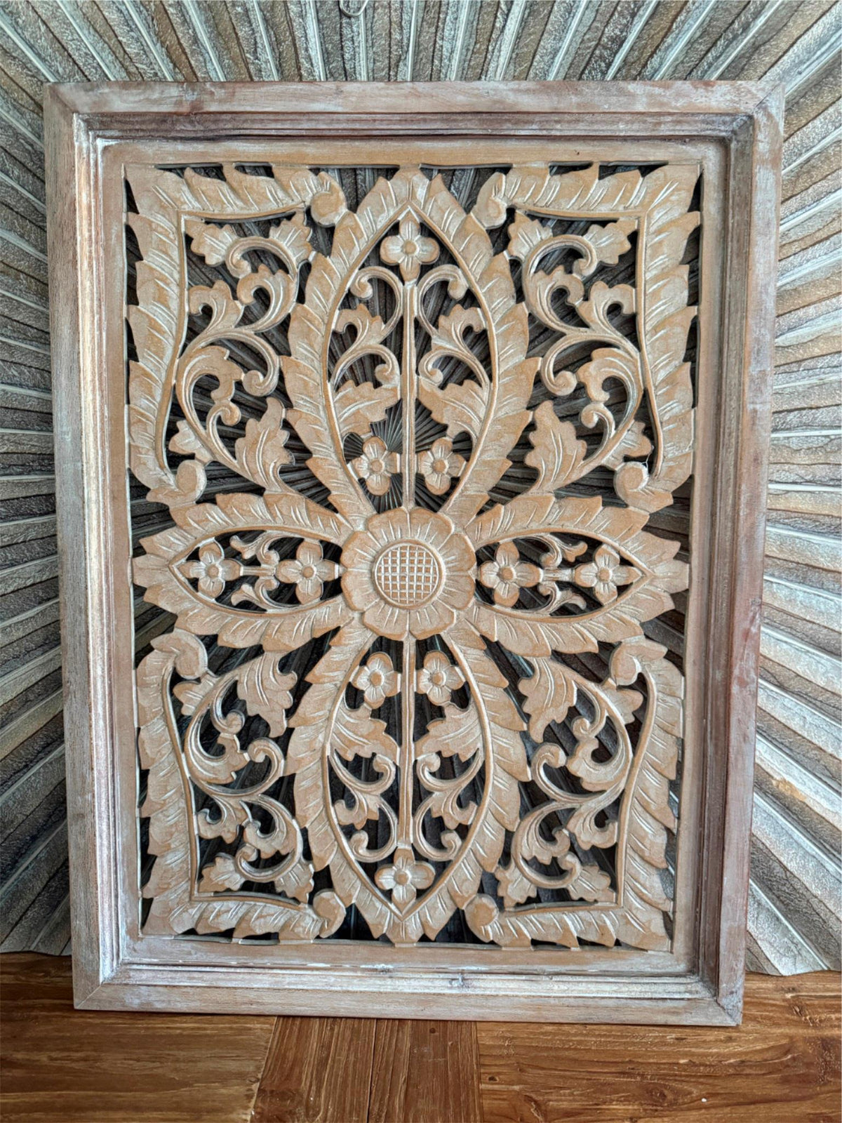 Balinese Carved MDF/WOOD Framed Mandala Wall Panel - Balinese Carved Panel 80x60