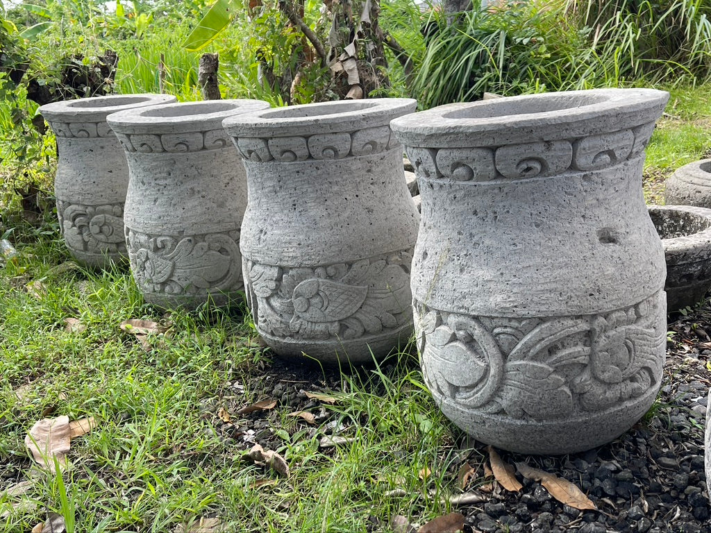 NEW Balinese Hand Crafted Paras Pot - Bali Feature Pot - Carved Balinese Pot