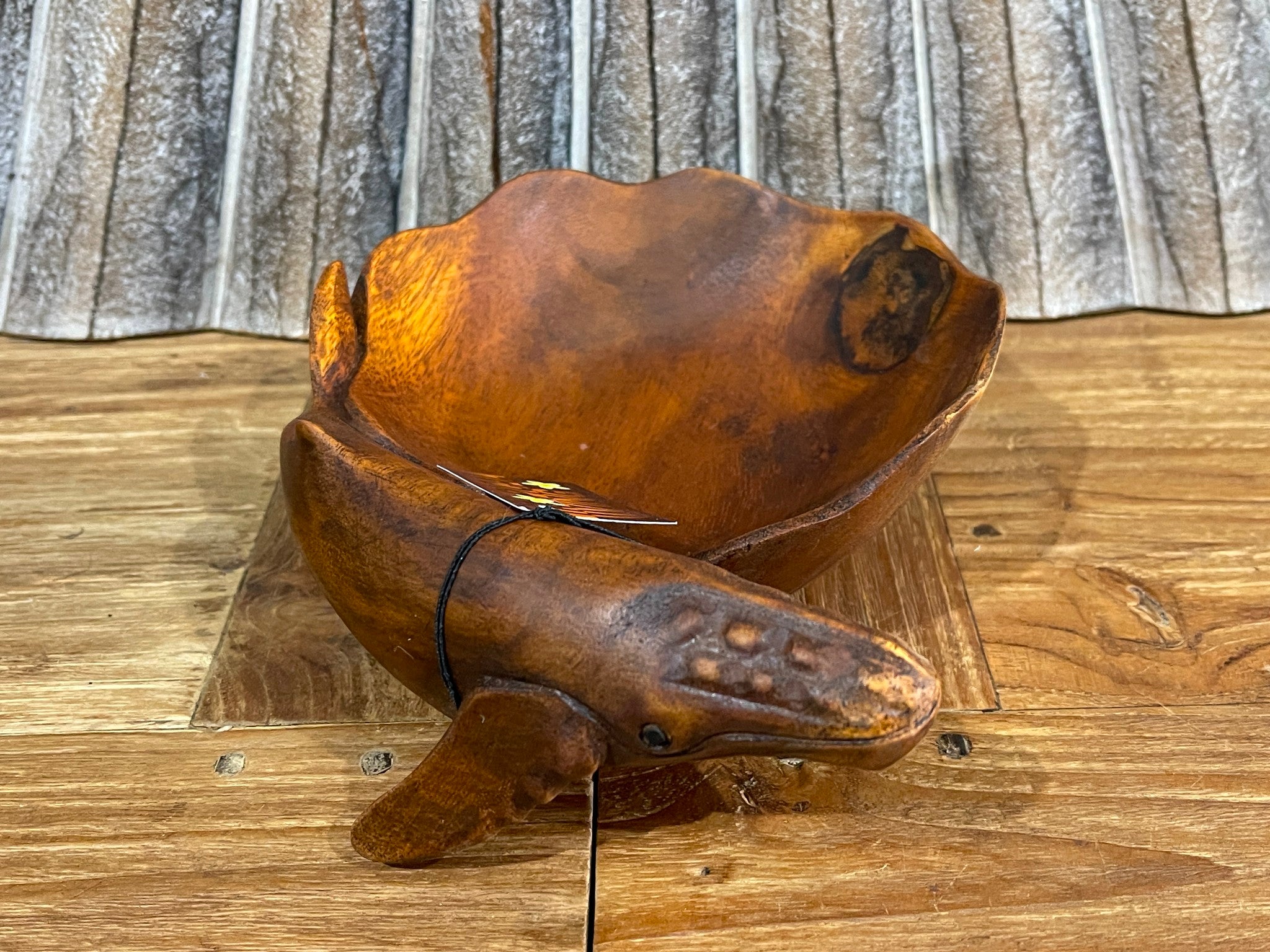 NEW Balinese Hand Carved Suar Wood Whale Bowl - Bali Carved Whale Bowl