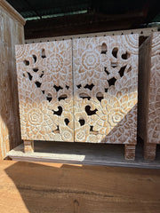 Balinese 2 Door Hand Carved Teak Cabinet - Bali Cabinet Suitable for Vanity