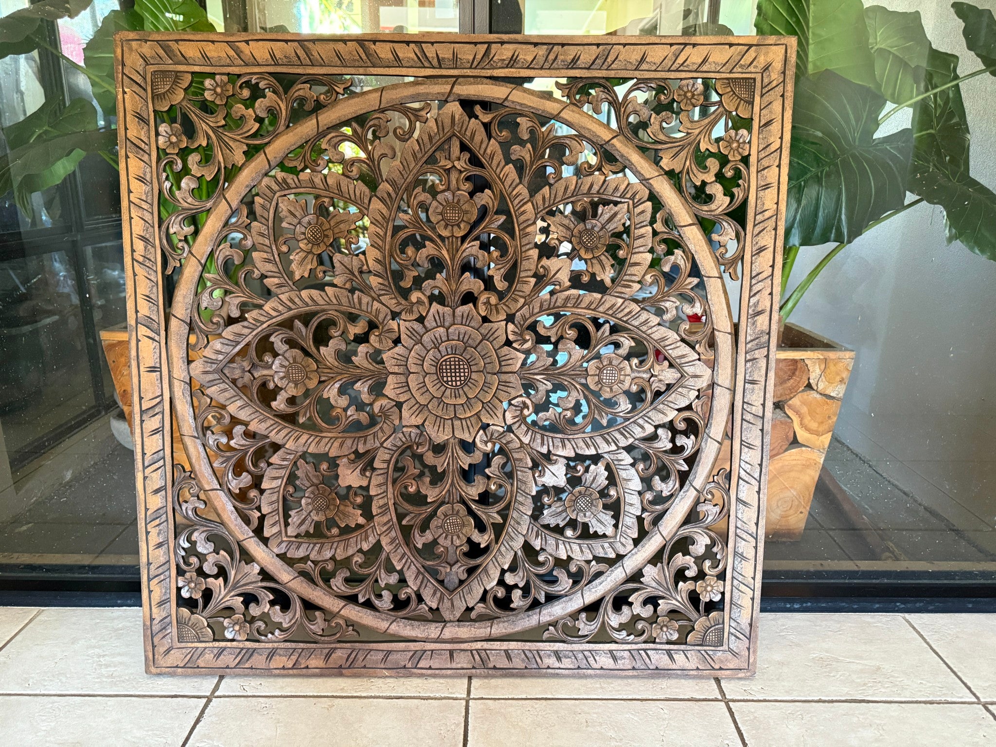 NEW Balinese Carved MDF MANDALA Wall Panel 1m x 1m Bali Wall Art
