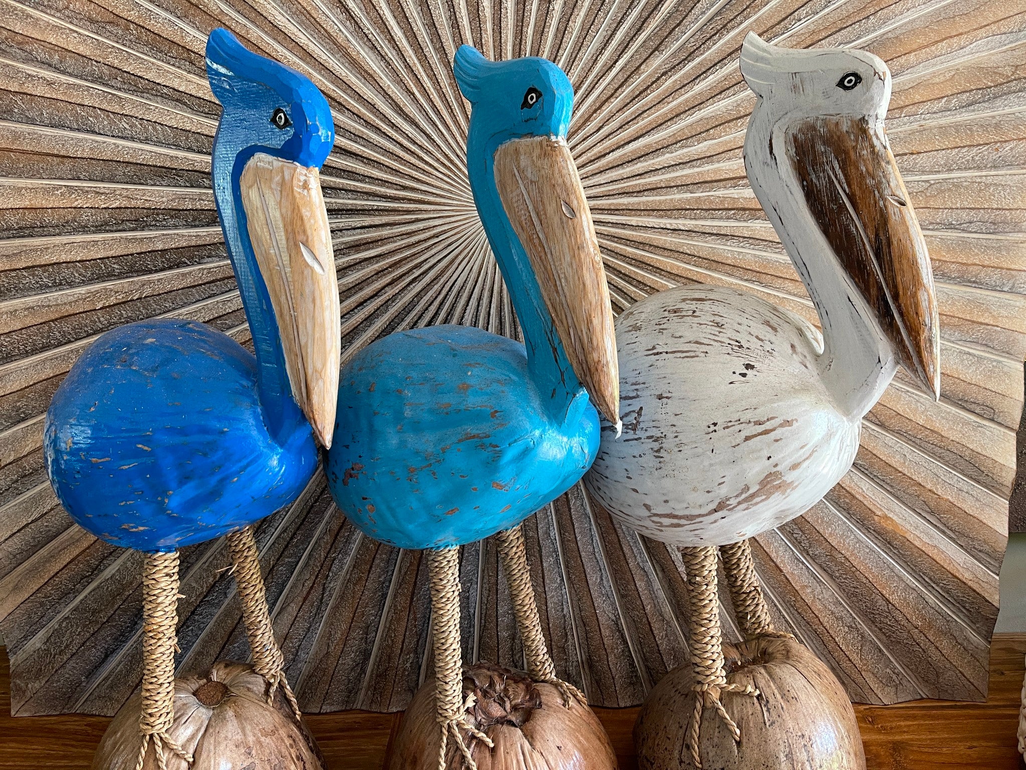 NEW Balinese Hand Crafted Coconut Pelican Sculpture - Coconut Pelican 3 Colours!