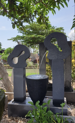 NEW Balinese 2 Pillar + Pot Water Feature - Bali Water Feature - Bali Garden Art