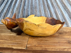 NEW Balinese Hand Carved Suar Wood Dolphin Bowl - Bali  Carved Dolphin Bowl 40cm