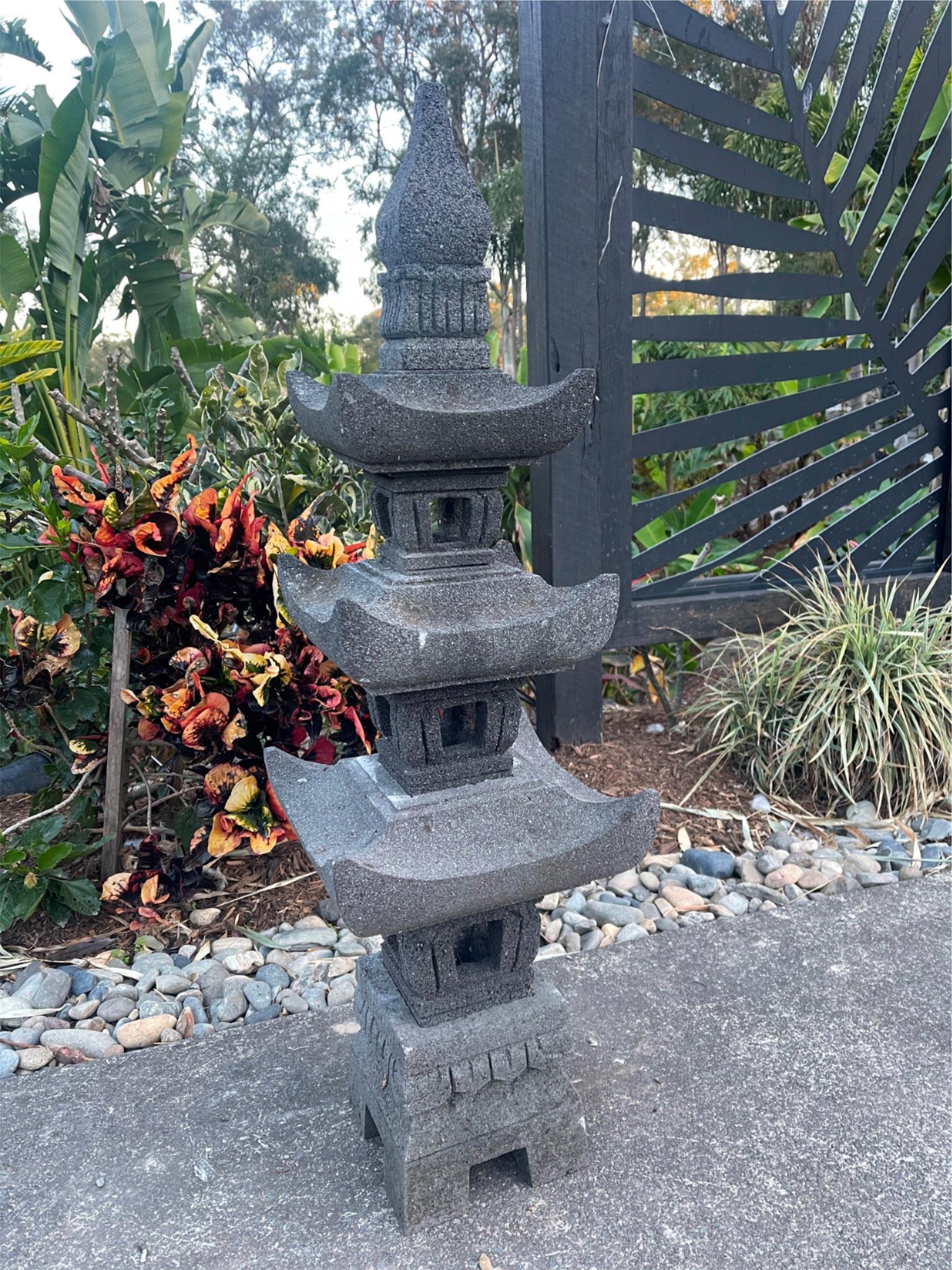 Balinese Hand Carved LAVA Stone Pagoda - Bal Lava Pagoda - Bali Garden Lantern