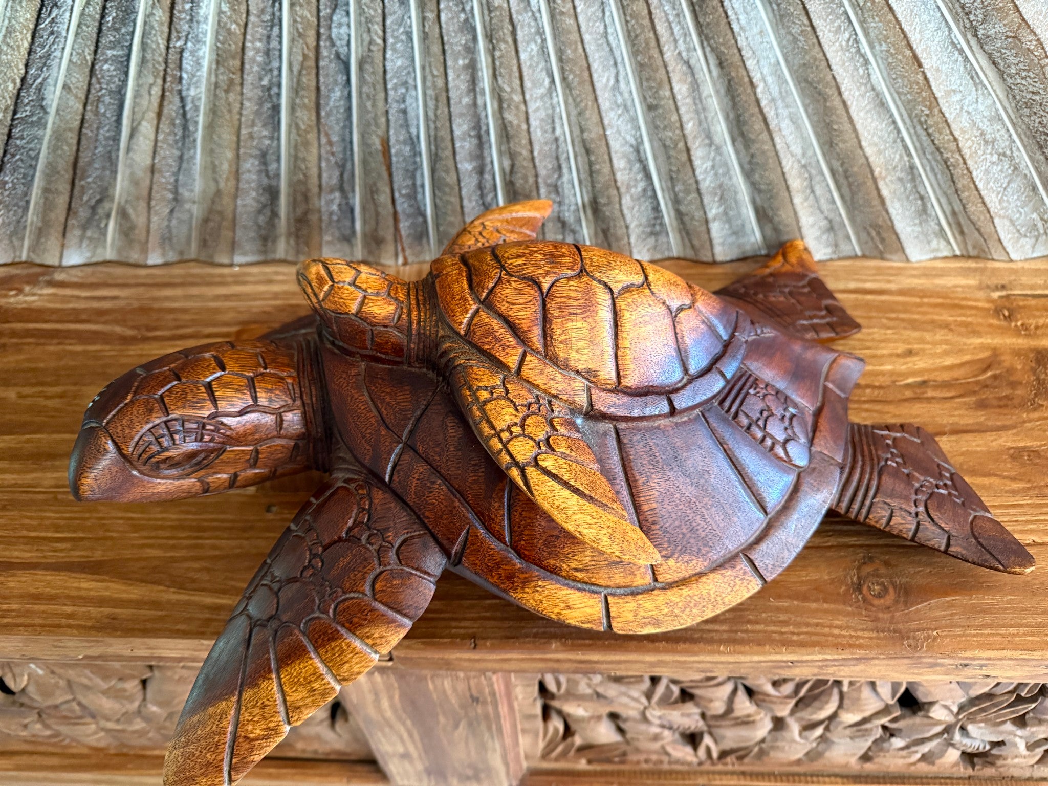 NEW Balinese Hand Carved & Crafted Suar Wood Turtle Sculpture - Bali Turtle Art