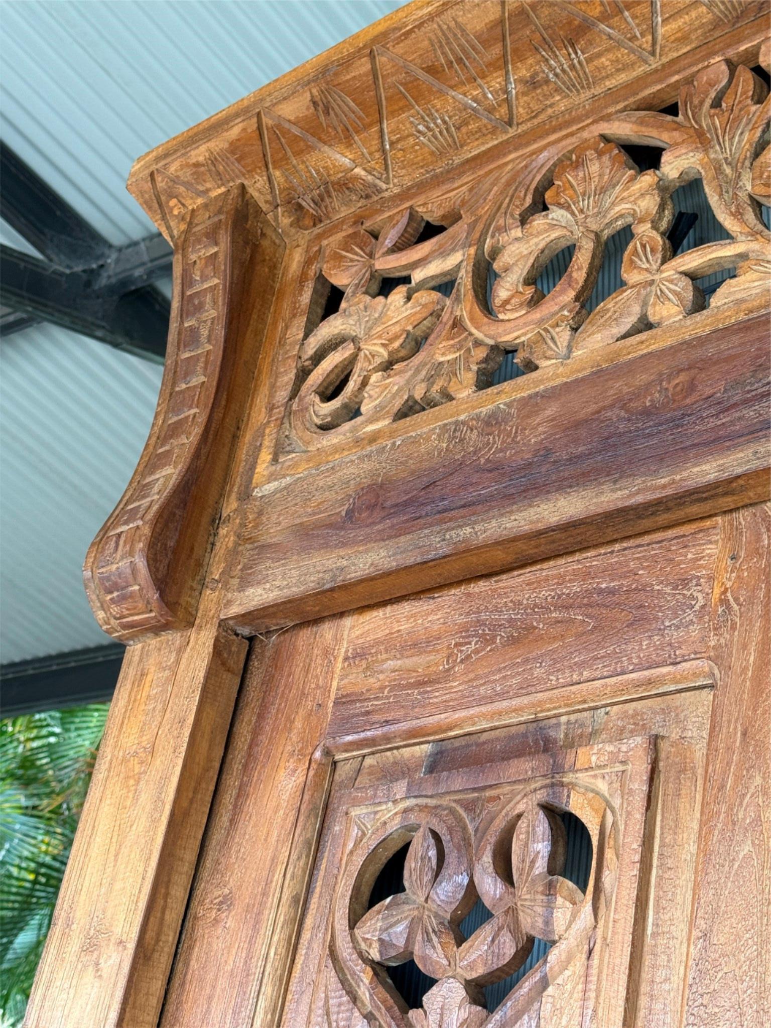 Authentic Balinese Teak Doors in Frame - Hand Carved Recycled Teak Bali Doors