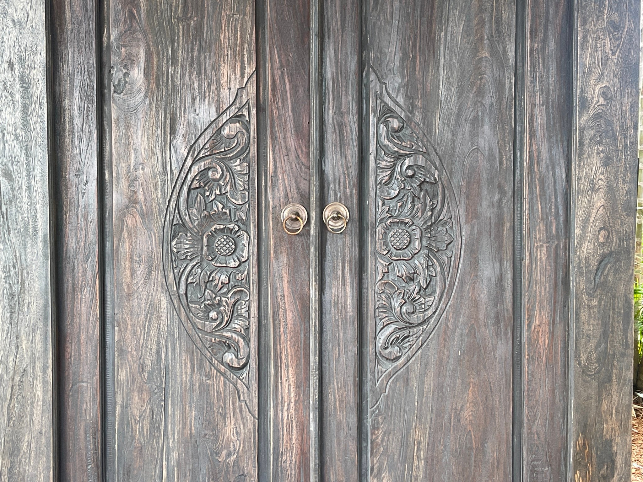 Authentic Balinese Teak Doors in Frame - Hand Carved Recycled Teak Bali Doors