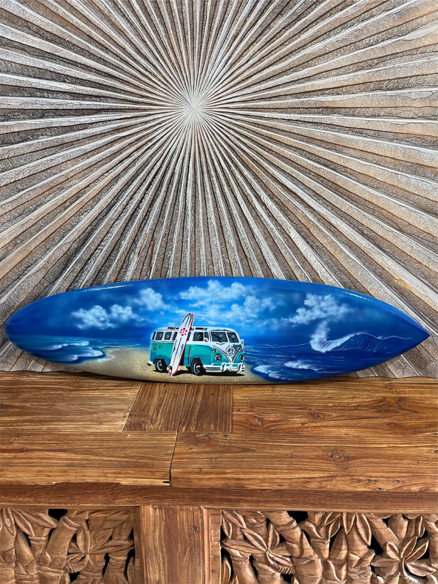 Bali Air Brushed Surfboard w/Combi Van Wall Decor 80cm - Bali Surfboard Wall Art