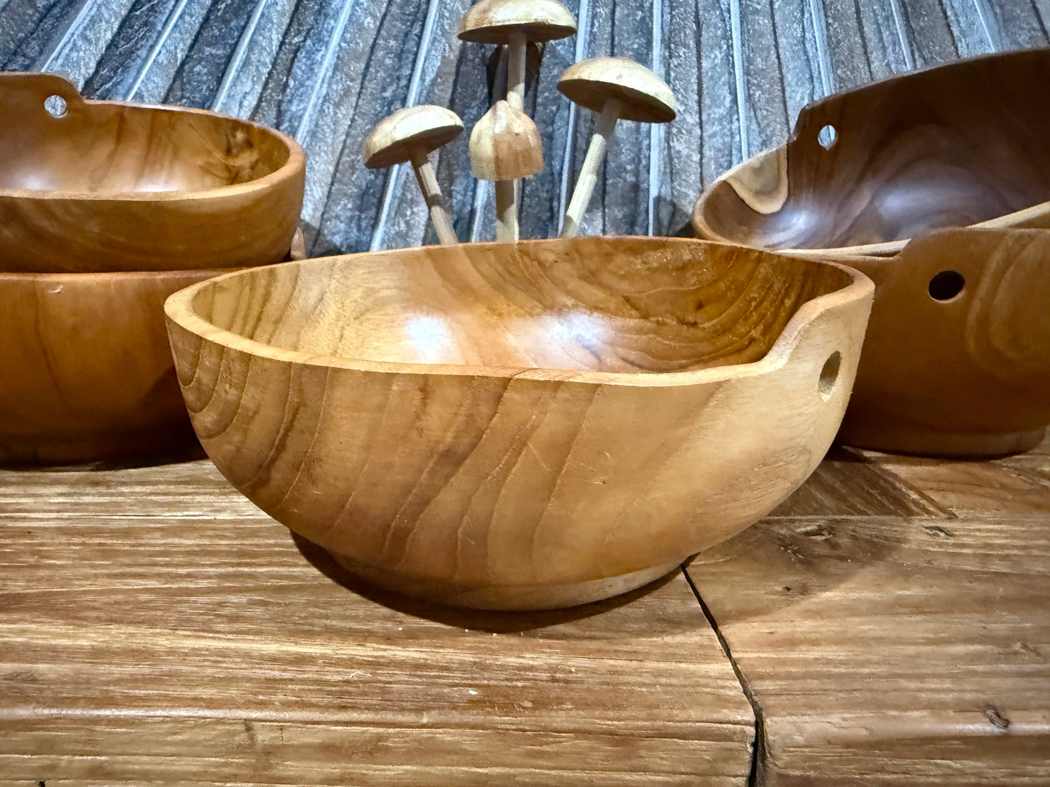 NEW Balinese Hand Crafted Teak Wood Rice Bowl - Bali Teak Wood Rice Bowl