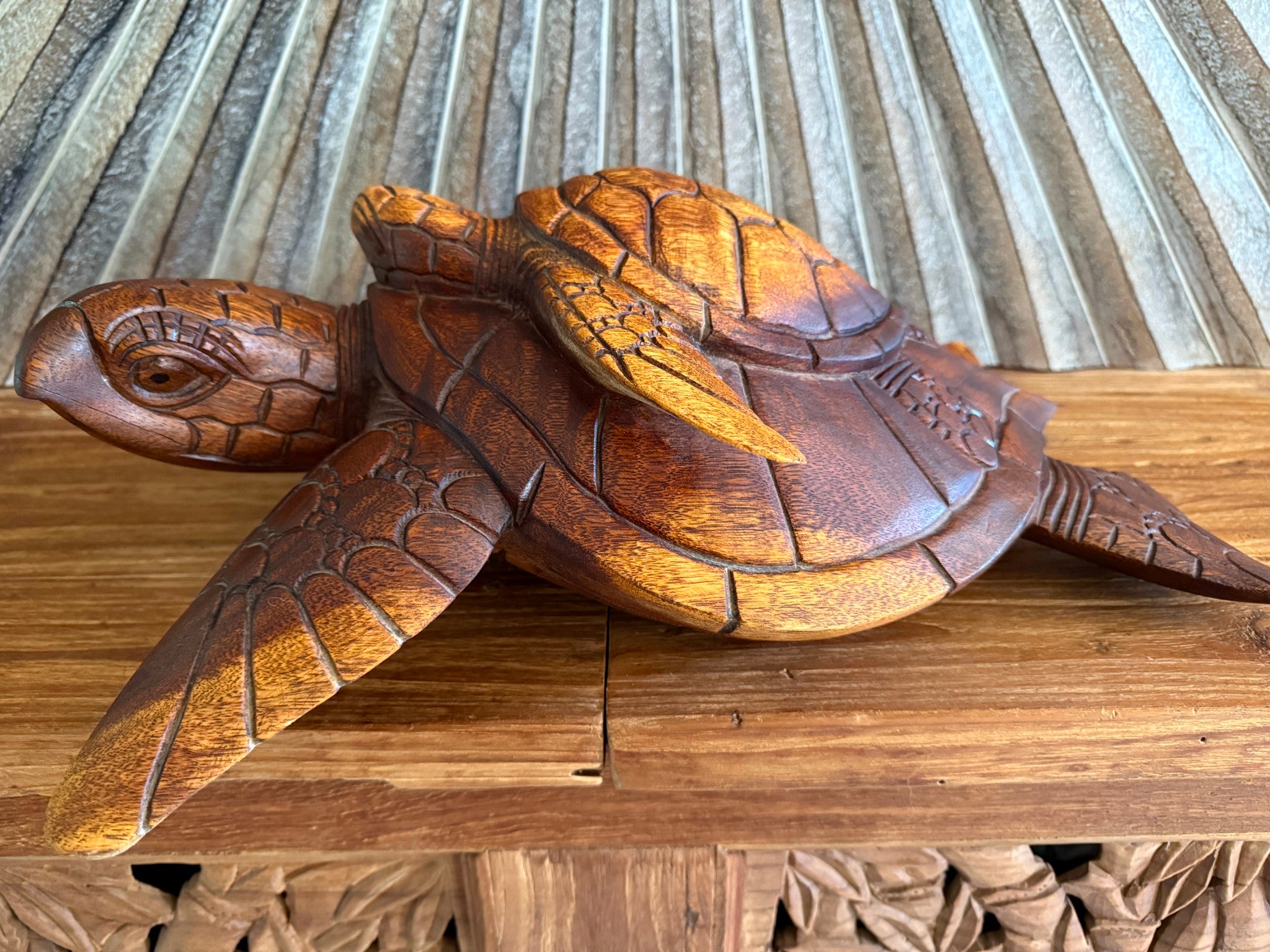 NEW Balinese Hand Carved & Crafted Suar Wood Turtle Sculpture - Bali Turtle Art