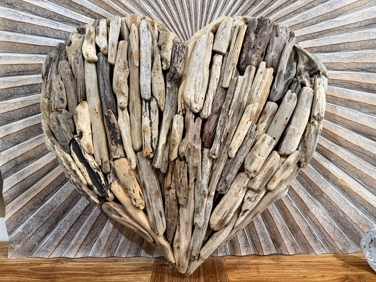 Bali Handmade Driftwood Heart Wall Decor  - Bali Driftwood Wall Art 60cm