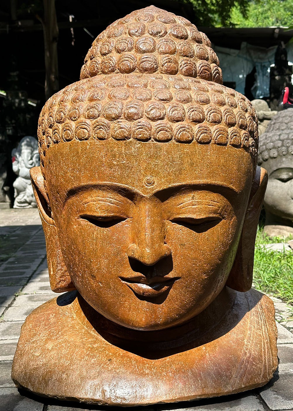 NEW Balinese Hand Carved Polished LAVA Stone Buddha Head Statue - Master Carver