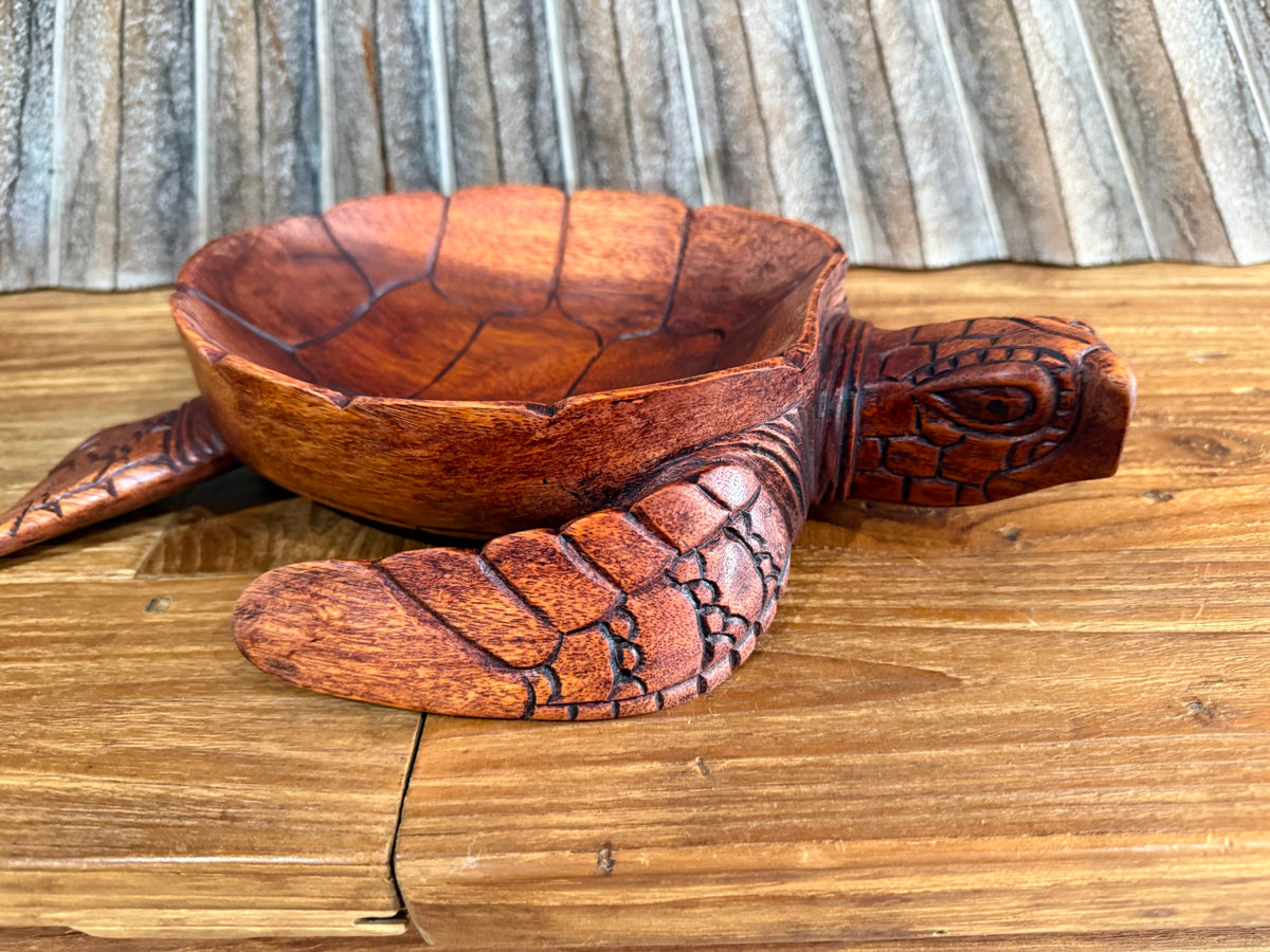 NEW Balinese Hand Carved Suar Wood Turtle Bowl - Bali Double Carved Turtle Bowl