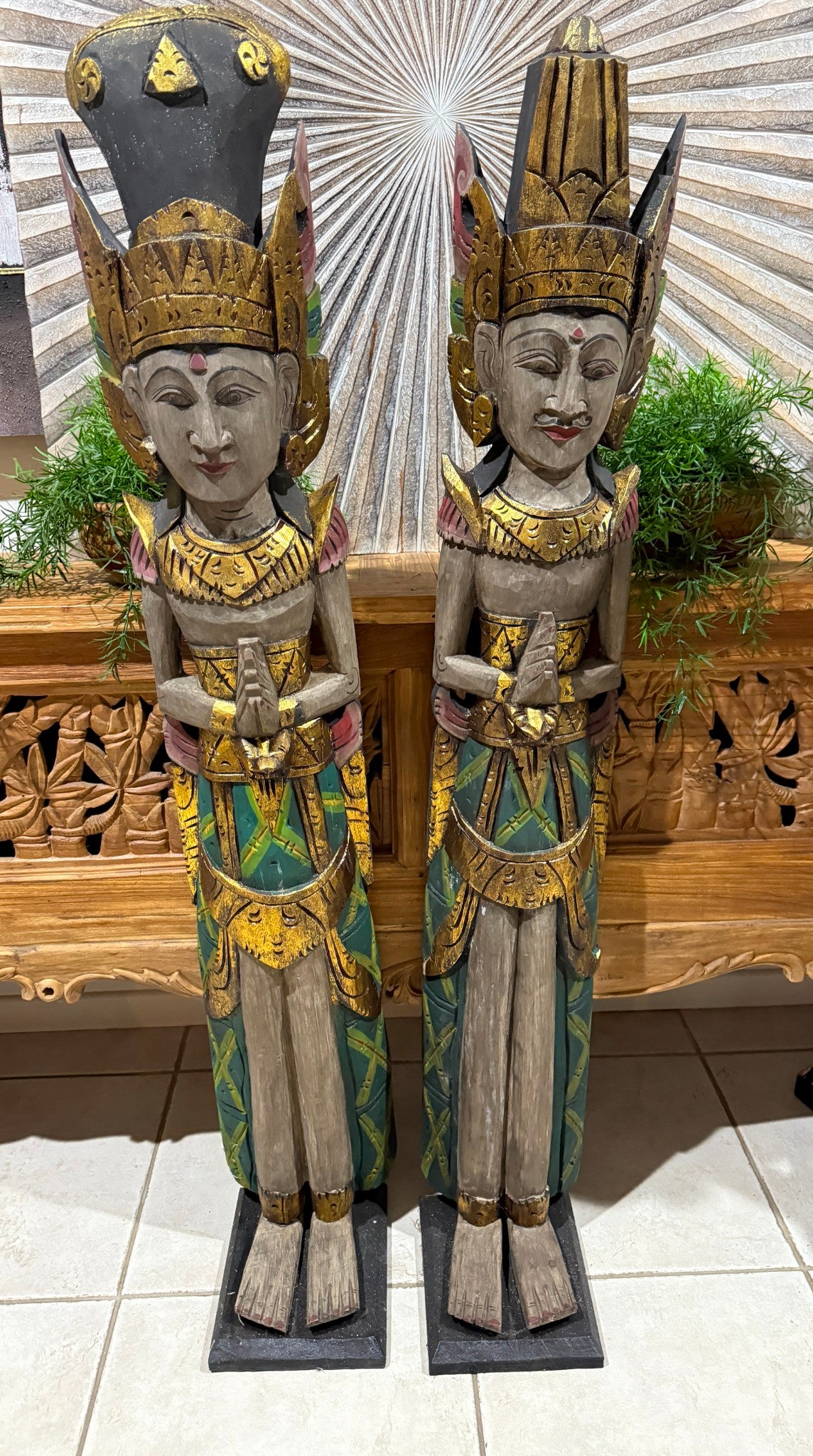 NEW Balinese Hand Carved Wooden Rama & Shinta Sculptures - Set of 2 130cm tall