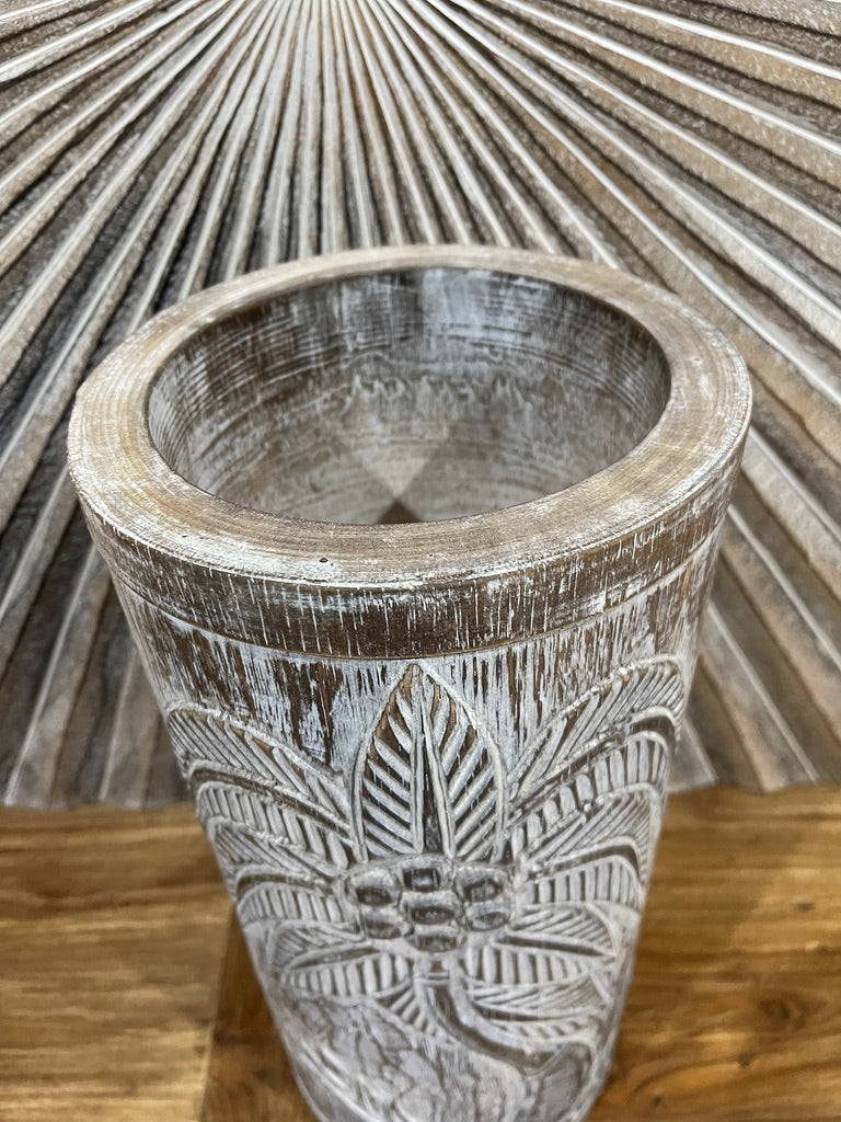 NEW Balinese Hand Carved Palm Tree lWooden Pot/Vase - Wooden Feature Pot