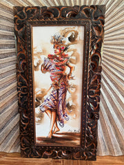 Set of 2 Framed Balinese Legong Dance Paintings - Traditional Balinese Paintings