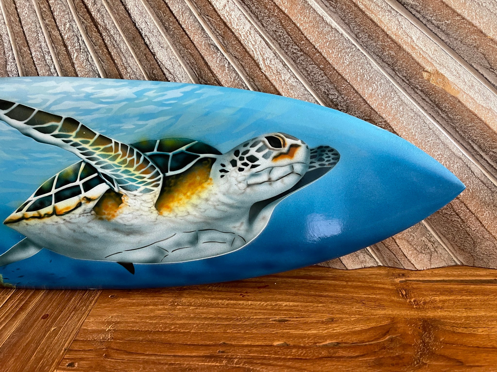 Bali Air Brushed Surfboard w/Turtle Wall Decor 80cm - Bali Surfboard Wall Art