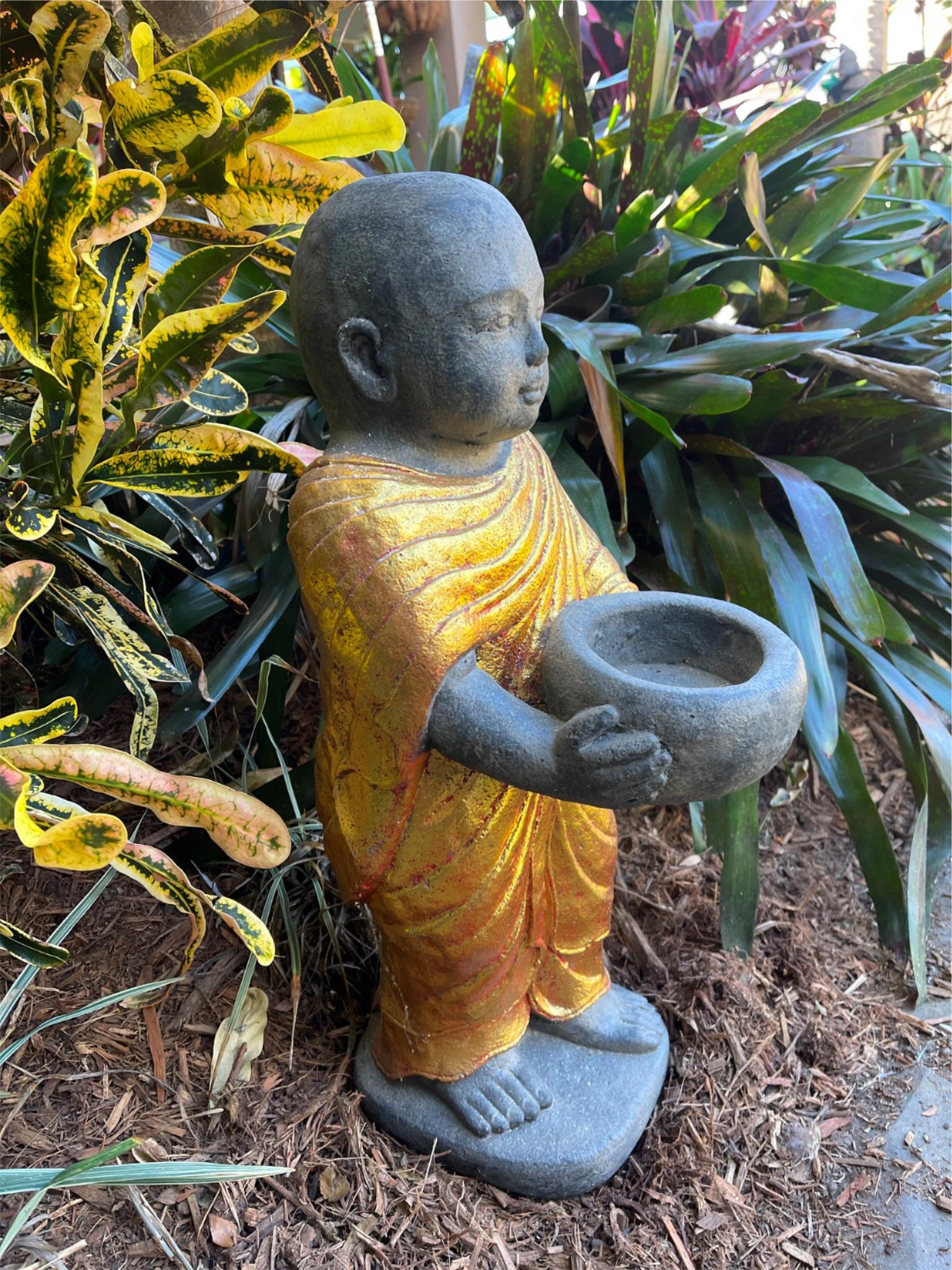 NEW Balinese Monk Cast Statue - Bali Buddhist Monk Statue - Bali Garden Art