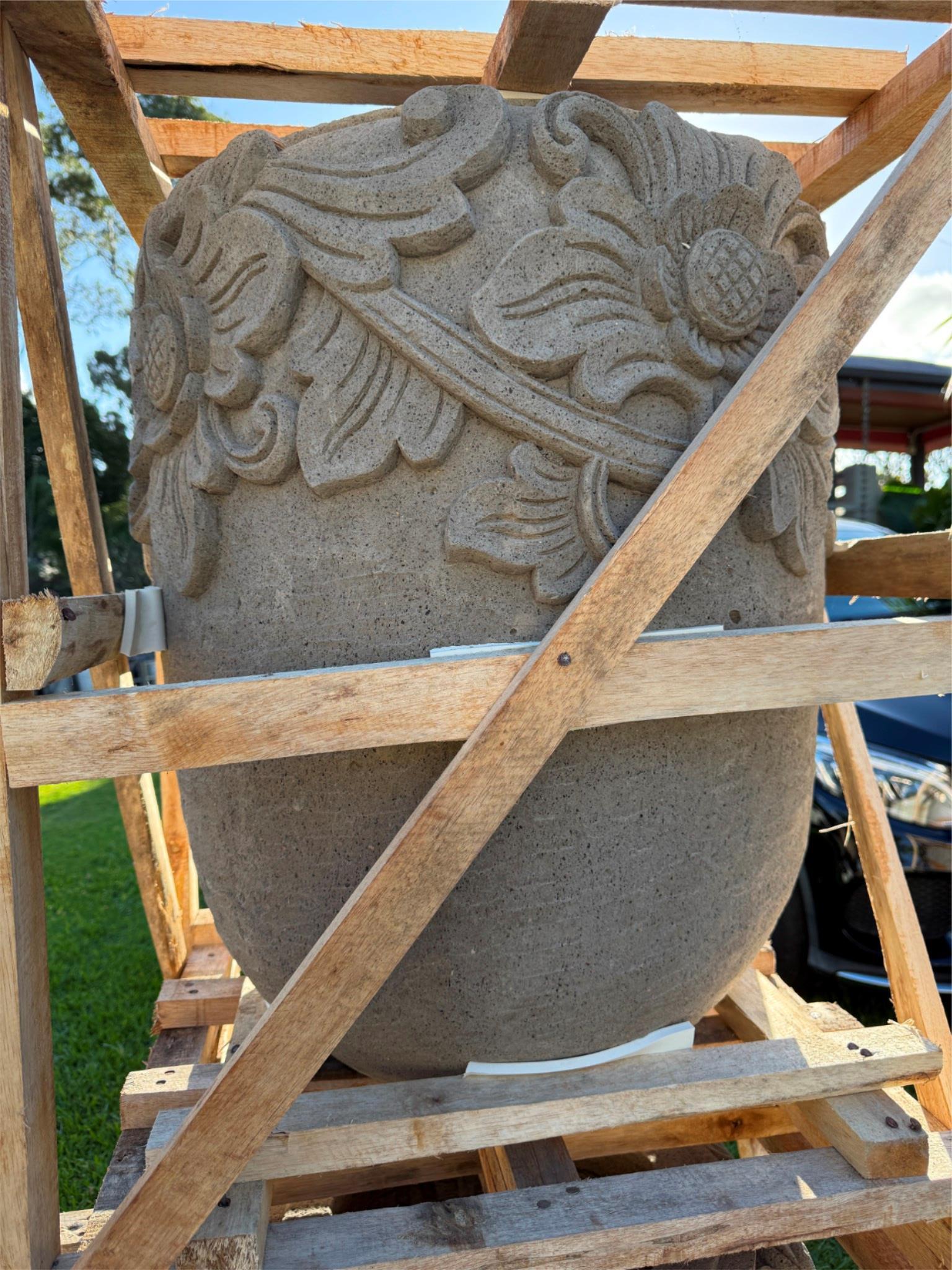 Balinese Master Carved Paras Pot - Unique High Quality Bali FEATURE POT 80x65cm