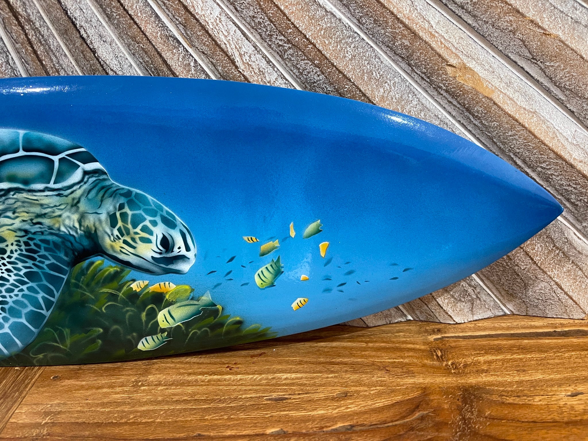 Bali Air Brushed Surfboard w/Turtle Wall Decor 80cm - Bali Surfboard Wall Art