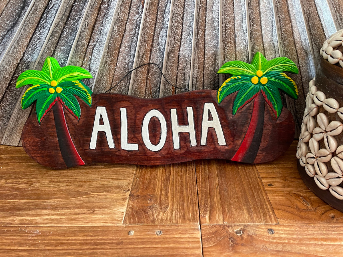 NEW Balinese Hand Crafted & Carved ALOHA Sign - Tropical Island Bali Bar Sign