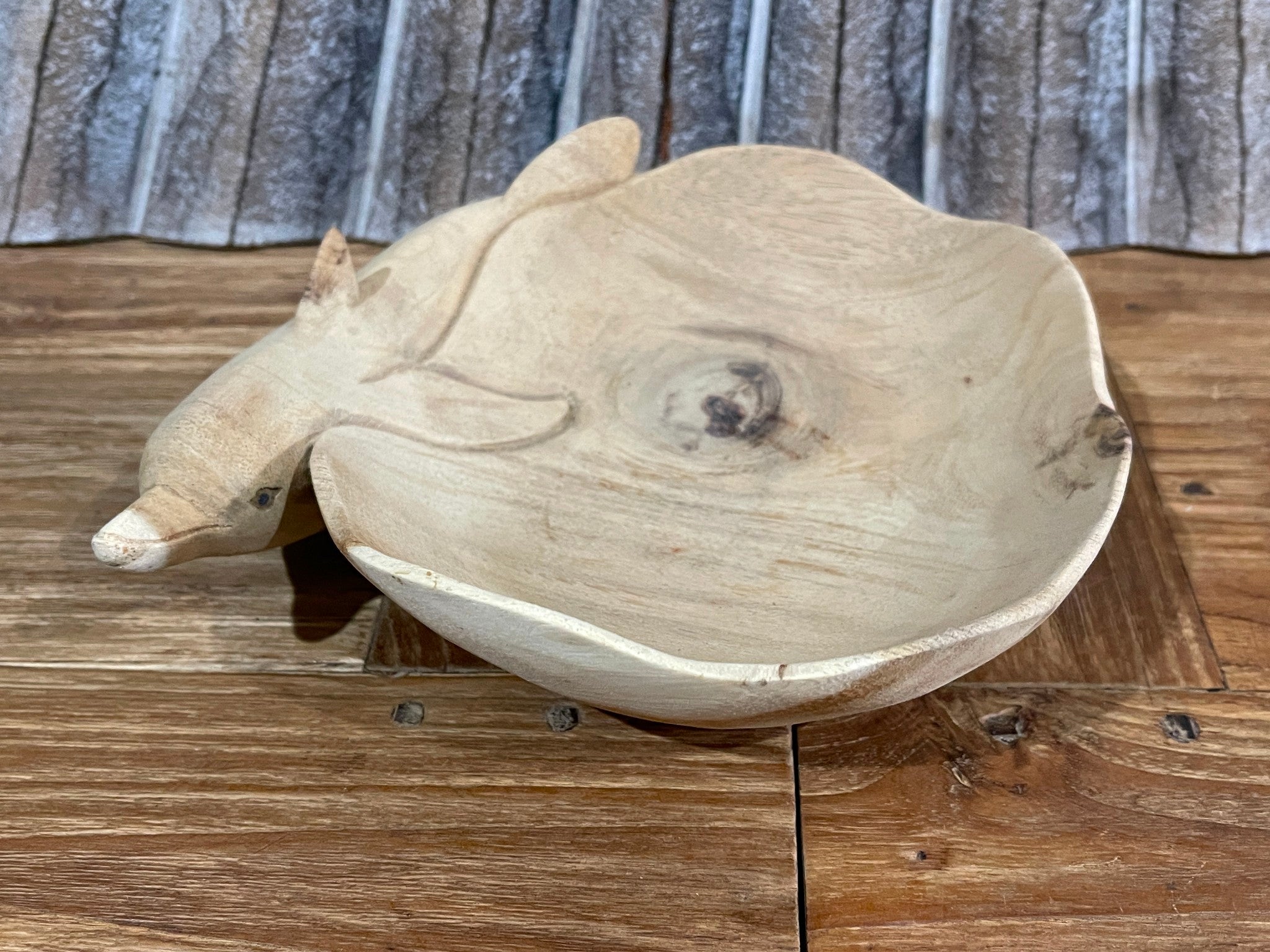 NEW Balinese Hand Carved Suar Wood Dolphin Bowl - Bali Carved Dolphin Bowl