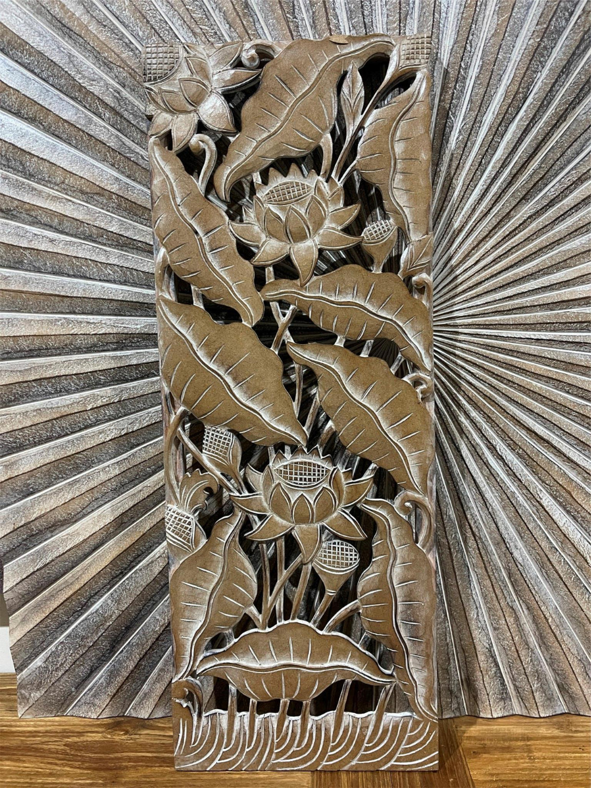 NEW Balinese Carved MDF Lotus Panel / Tropical Wall Panels - Bali Wall Art
