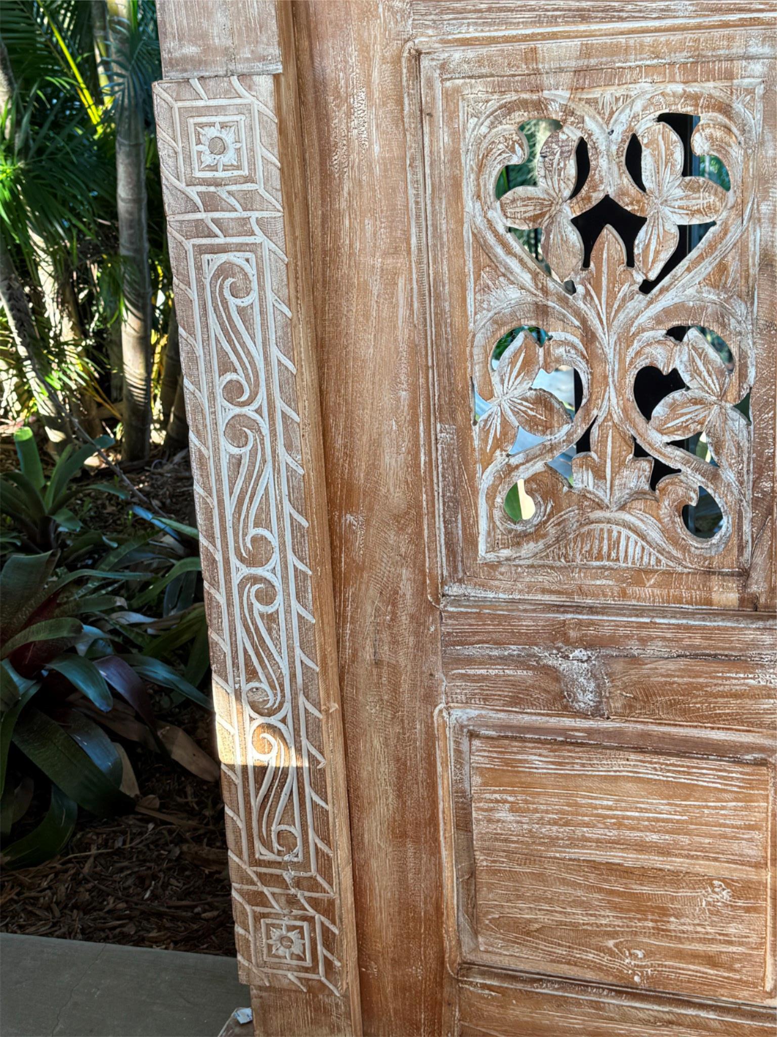 Authentic Balinese Teak Doors in Frame - Hand Carved Recycled Teak Bali Doors