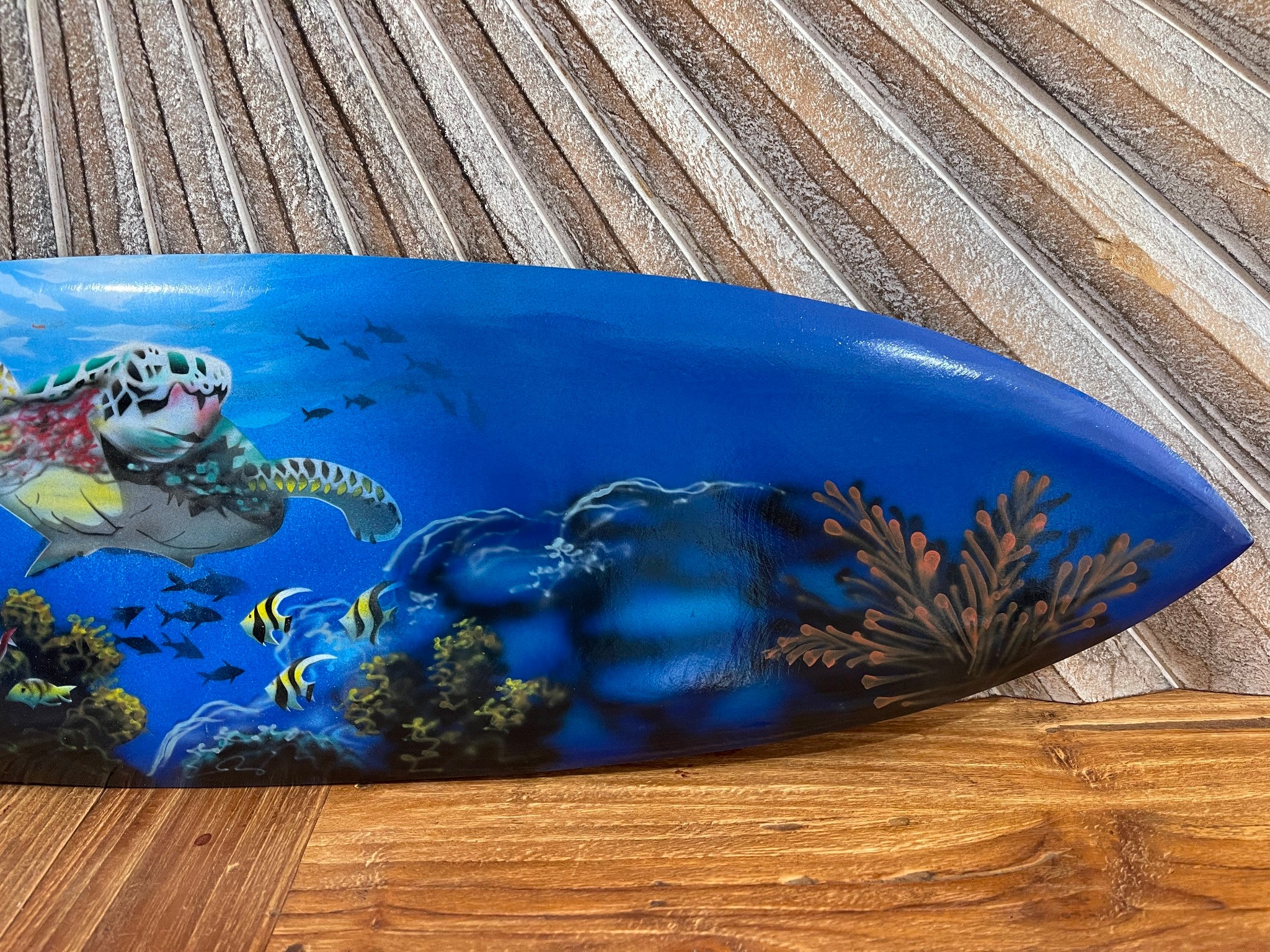 Bali Air Brushed Surfboard w/Turtle Wall Decor 80cm - Bali Surfboard Wall Art