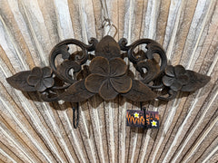 NEW Balinese Hand Crafted Frangipani 2 Hook Panel - Bali Frangipani Panel/2 Hook