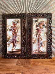 Set of 2 Framed Balinese Legong Dance Paintings - Traditional Balinese Paintings