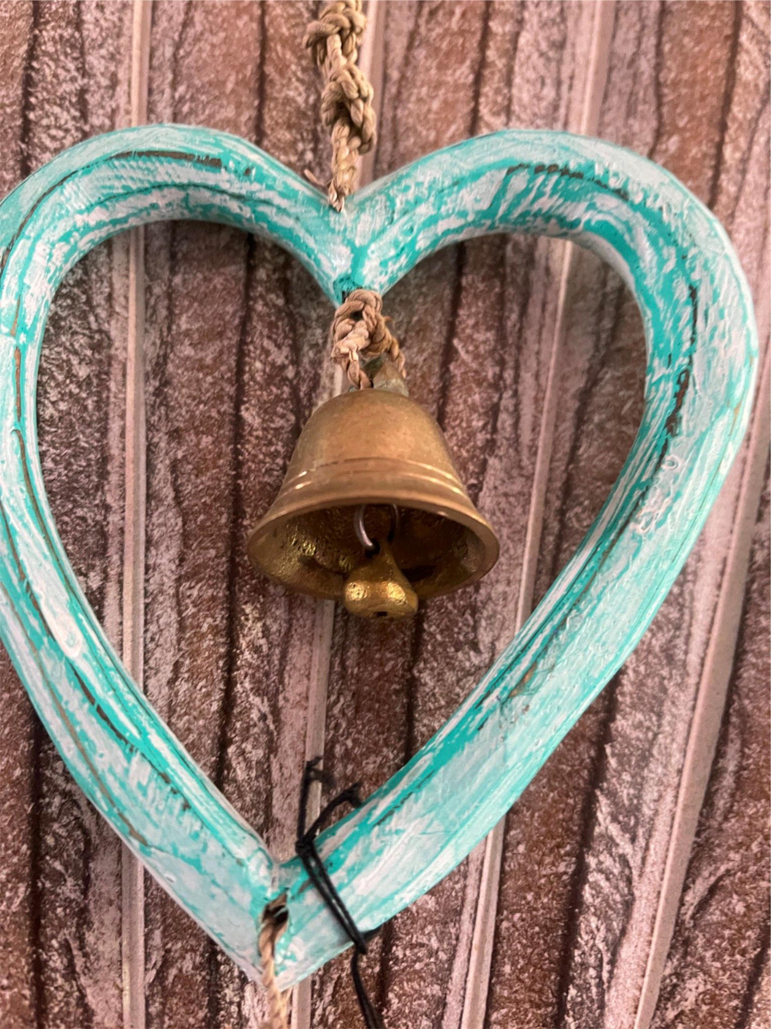 Balinese Hand Crafted Wood Heart Hanger / Mobile - Love Heart Hanging w/Bell