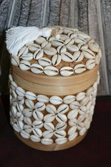 Balinese Hand Woven Basket w/Lid Encrusted with Shell - Bali Shell Trim Basket