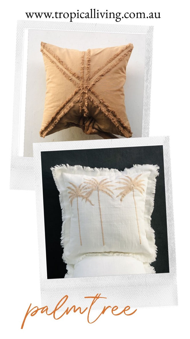 Balinese Linen Palm Tree Cushion Cover 40x40cm Caramel - 2 Styles Available