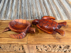 NEW Balinese Hand Carved Suar Wood Turtle Bowl - Bali Double Carved Turtle Bowl
