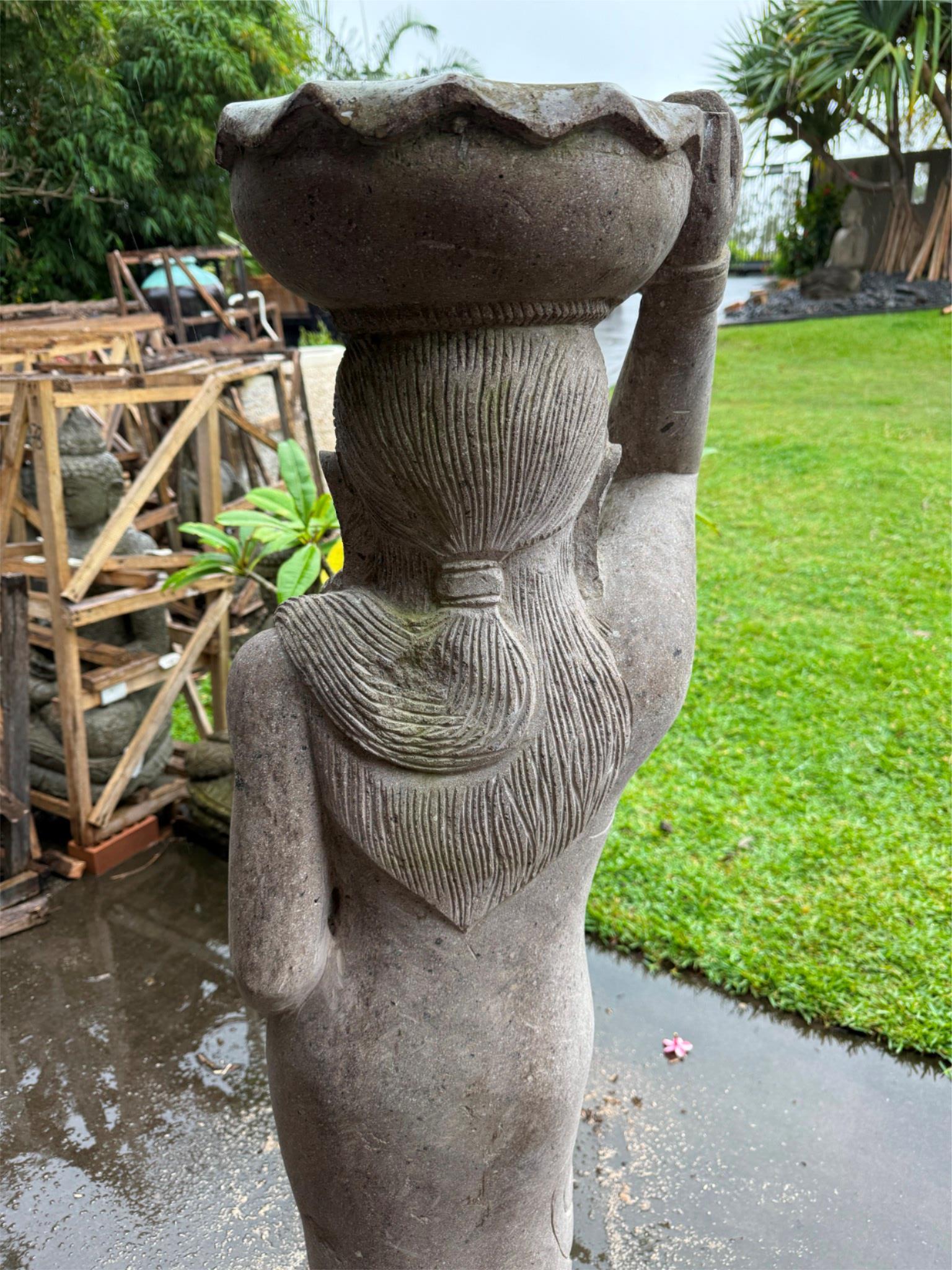 NEW Balinese Master Carved Pink LAVA Stone Dewi Statue - Bali Garden Art!!