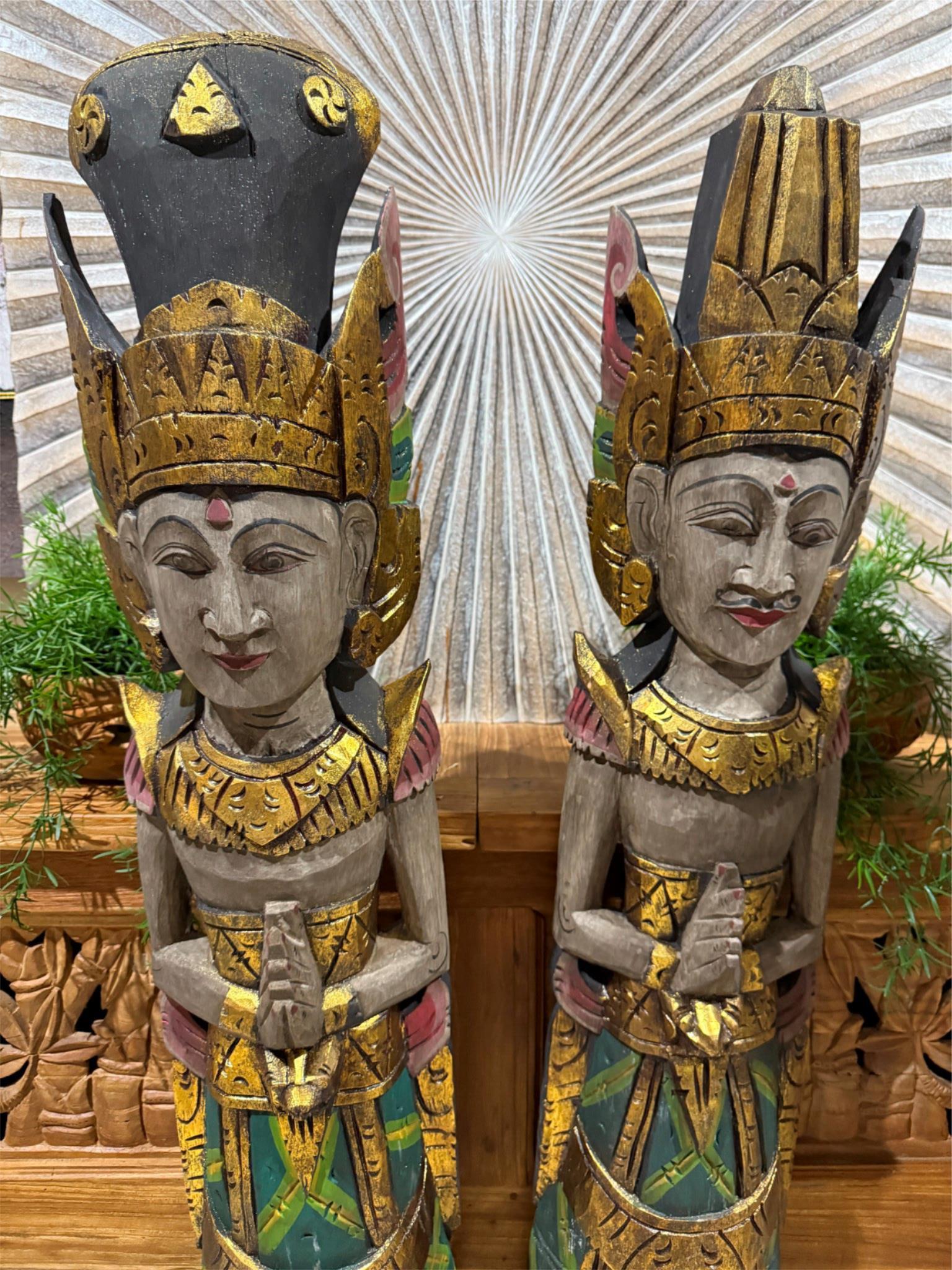 NEW Balinese Hand Carved Wooden Rama & Shinta Sculptures - Set of 2 130cm tall