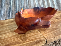 NEW Balinese Hand Carved Suar Wood Dolphin Bowl - Bali  Carved Dolphin Bowl 30cm