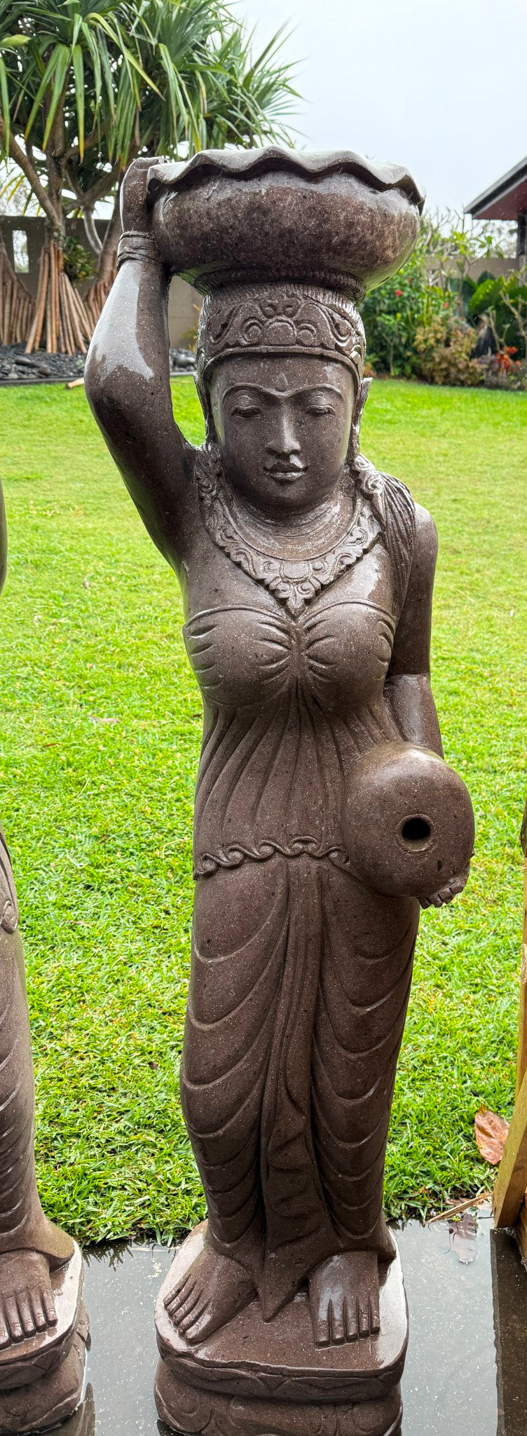 NEW Balinese Master Carved Pink LAVA Stone Dewi Statue - Bali Garden Art!!