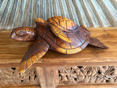 NEW Balinese Hand Carved & Crafted Suar Wood Turtle Sculpture - Bali Turtle Art