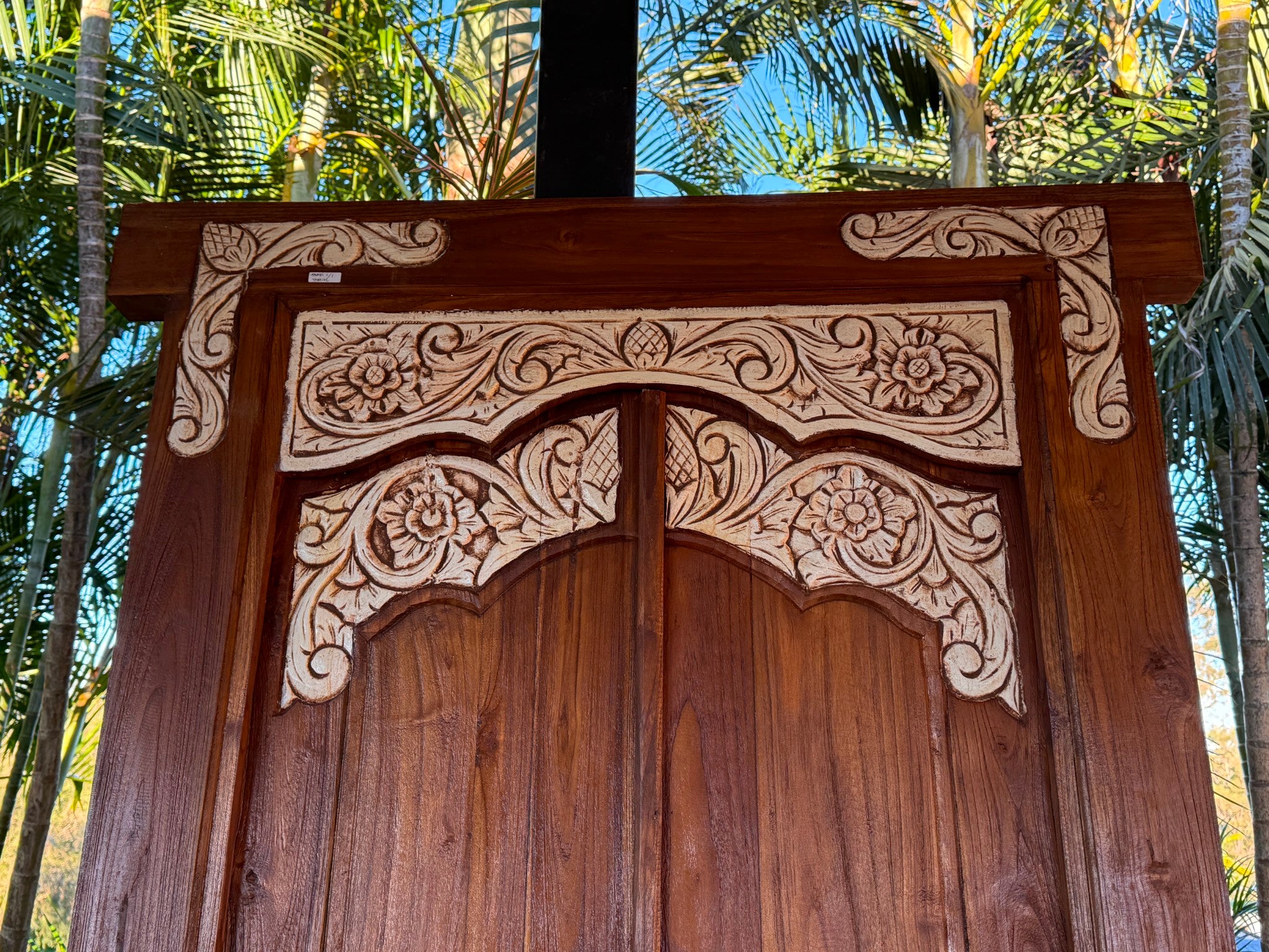 Authentic Balinese Teak Doors in Frame - Hand Carved Recycled Teak Bali Doors