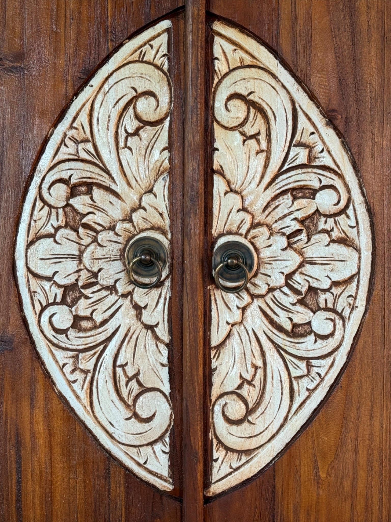 Authentic Balinese Teak Doors in Frame - Hand Carved Recycled Teak Bali Doors